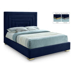 Nora Velvet Upholstered Queen Bed in Navy