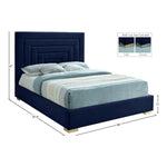 Nora Velvet Upholstered Queen Bed in Navy