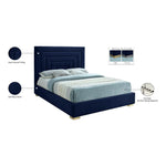 Nora Velvet Upholstered Queen Bed in Navy