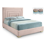 Nora Velvet Upholstered Queen Bed in Pink