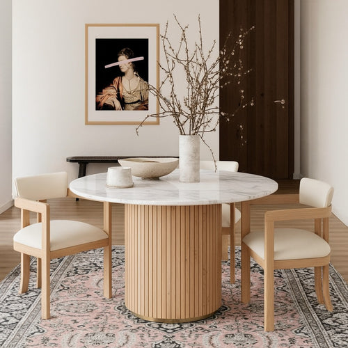 Oakhill 47" Marble Top And Mango Wood Base Dining Table in Natural