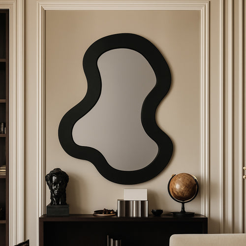 Oblique Acacia Wood Frame Mirror in Black