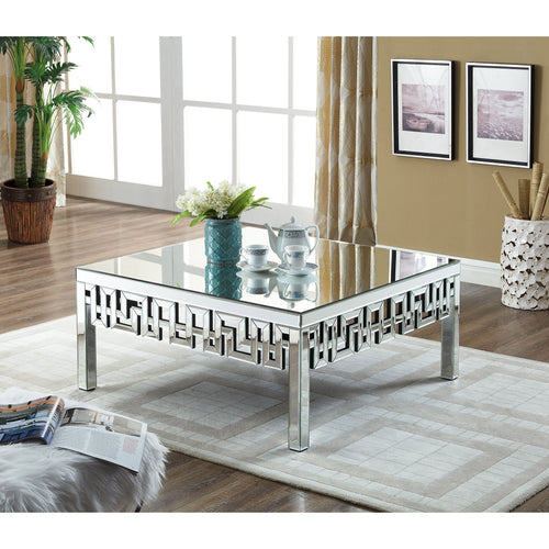 Aria Boucle Fabric Upholstered Coffee Table in Mirrored