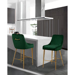 Owen Velvet Upholstered Counter Stool in Green