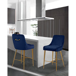 Owen Velvet Upholstered Counter Stool in Navy