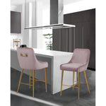 Owen Velvet Upholstered Counter Stool in Pink