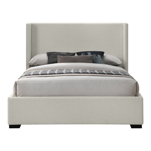 Oxford Linen Textured Fabric Upholstered King Bed (3 Boxes) in Beige