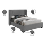 Oxford Linen Textured Fabric Upholstered King Bed (3 Boxes) in Grey