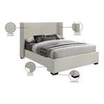 Oxford Linen Textured Fabric Upholstered Queen Bed (3 Boxes) in Beige