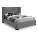 Oxford Linen Textured Fabric Upholstered Queen Bed (3 Boxes) in Grey