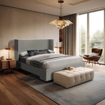 Oxford Linen Textured Fabric Upholstered Queen Bed (3 Boxes) in Grey