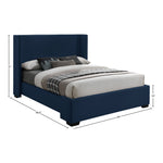 Oxford Linen Textured Fabric Upholstered Queen Bed (3 Boxes) in Navy