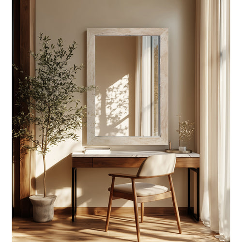 Pavia Genuine Travertine Frame Mirror in Natural