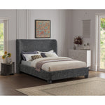 Penny Linen Textured Fabric Upholstered King Bed in Black