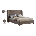 Penny Linen Textured Fabric Upholstered King Bed in Brown