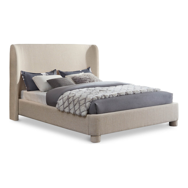 Penny Linen Textured Fabric Upholstered Queen Bed in Beige