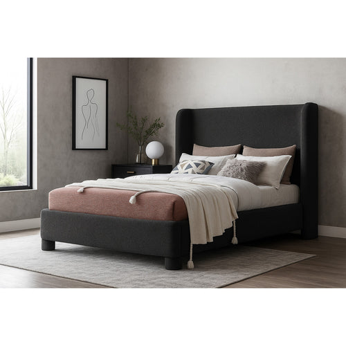 Penny Boucle Fabric Upholstered King Bed in Black