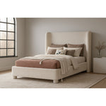 Penny Boucle Fabric Upholstered King Bed in Cream