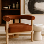 Arienzo Velvet Performance Fabric Upholstered Accent Chair in Cognac