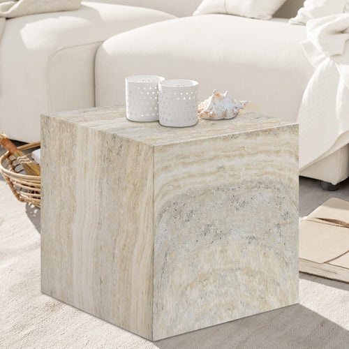 Piazza Travertine Finish Concrete Indoor / Outdoor End Table in Natural