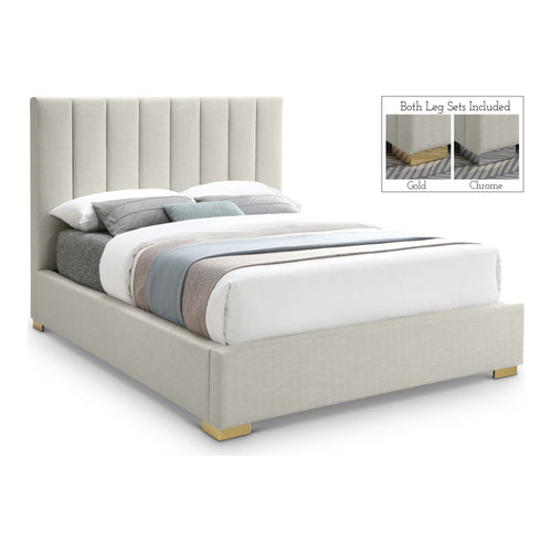 Pierce Linen Textured Fabric Upholstered King Bed in Beige