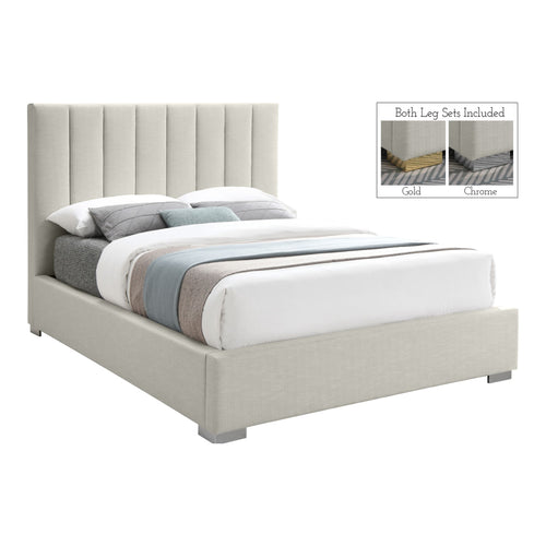 Pierce Linen Textured Fabric Upholstered King Bed in Beige