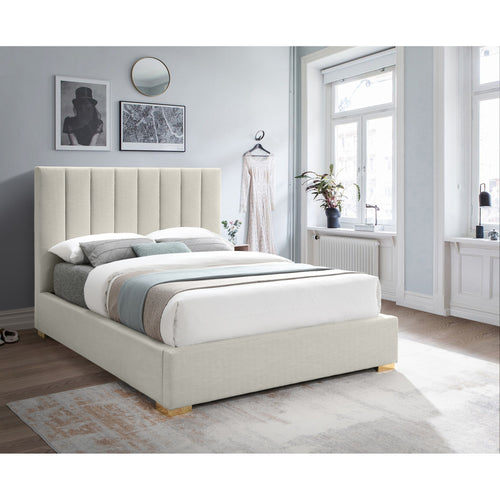 Pierce Linen Textured Fabric Upholstered King Bed in Beige