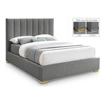Pierce Linen Textured Fabric Upholstered King Bed in Grey