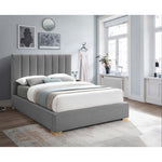 Pierce Linen Textured Fabric Upholstered King Bed in Grey