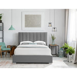Pierce Linen Textured Fabric Upholstered King Bed in Grey