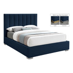 Pierce Linen Textured Fabric Upholstered King Bed in Navy