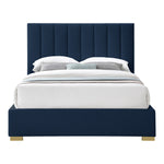 Pierce Linen Textured Fabric Upholstered King Bed in Navy
