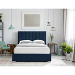 Pierce Linen Textured Fabric Upholstered King Bed in Navy