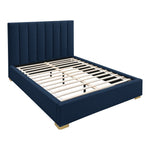 Pierce Linen Textured Fabric Upholstered King Bed in Navy
