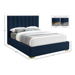 Pierce Linen Textured Fabric Upholstered King Bed in Navy