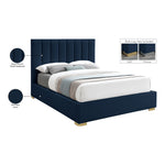Pierce Linen Textured Fabric Upholstered King Bed in Navy