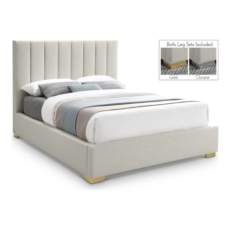 Pierce Linen Textured Fabric Upholstered Queen Bed in Beige