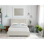 Pierce Linen Textured Fabric Upholstered Queen Bed in Beige