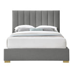 Pierce Linen Textured Fabric Upholstered Queen Bed in Grey