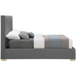 Pierce Linen Textured Fabric Upholstered Queen Bed in Grey