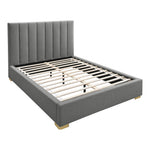Pierce Linen Textured Fabric Upholstered Queen Bed in Grey