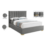 Pierce Linen Textured Fabric Upholstered Queen Bed in Grey