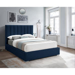 Pierce Linen Textured Fabric Upholstered Queen Bed in Navy
