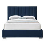 Pierce Linen Textured Fabric Upholstered Queen Bed in Navy