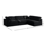 Plush 105" Velvet Upholstered Standard Comfort 4pc. Modular Sectional in Black
