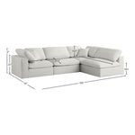 Plush 105" Velvet Upholstered Standard Comfort 4pc. Modular Sectional in Cream