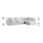 Plush 105" Velvet Upholstered Standard Comfort 4pc. Modular Sectional in Cream
