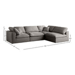 Plush 105" Velvet Upholstered Standard Comfort 4pc. Modular Sectional in Grey