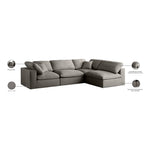 Plush 105" Velvet Upholstered Standard Comfort 4pc. Modular Sectional in Grey