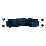 Plush 105" Velvet Upholstered Standard Comfort 4pc. Modular Sectional in Navy
